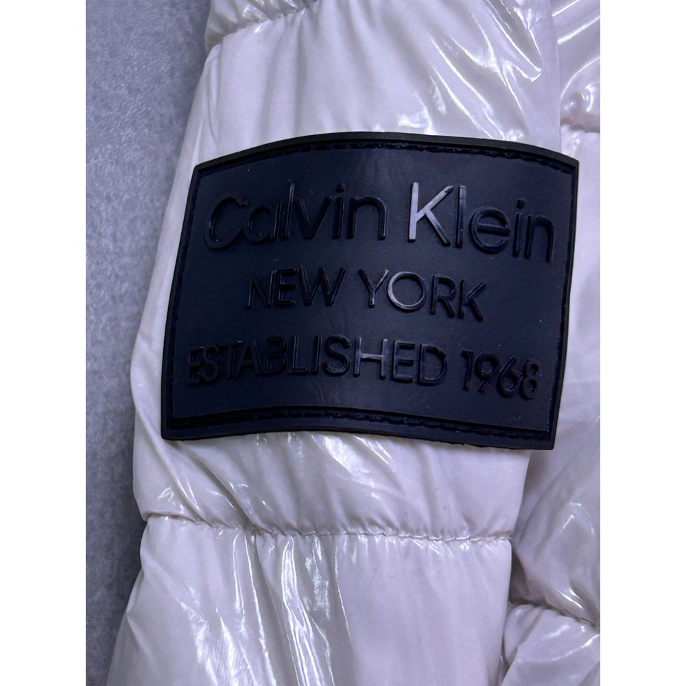 Calvin Klein Puffer Coat High Shine Nylon White Size XS Womens - Picture 6 of 15